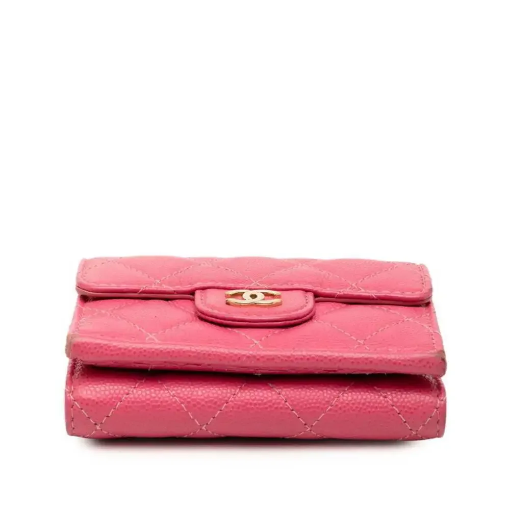CHANEL Pink Caviar Leather Logo Wallet